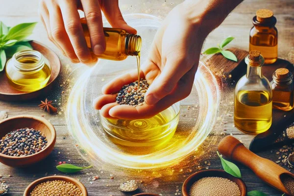 aromaterapia con aceites esenciales y vegetales mezclandose en la mano