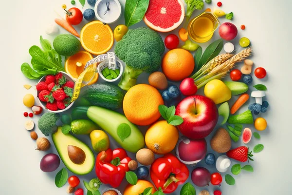dieta natural con frutas y verduras con un metro